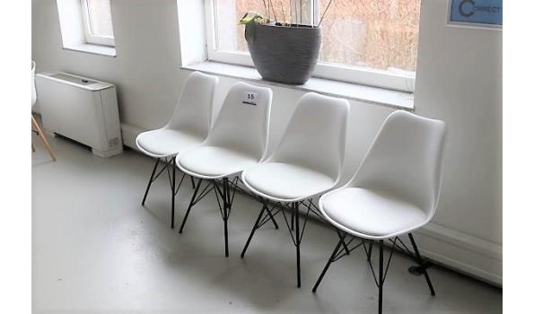 4 design stoelen, witte pvc kuip en witte skai zitting